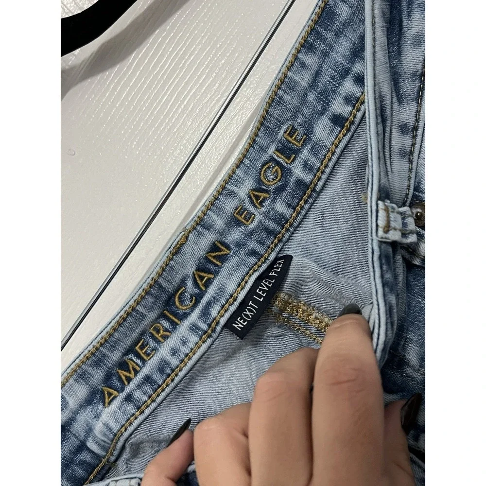 American Eagle Mens 34x30 Next Level AirFlex Skinny Jeans‎ Distressed Acid Blue